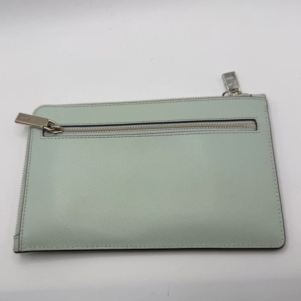 Kate Spade New York Mint Green Saffiano Leather‎ L-Zip Wristlet Pouch Wallet